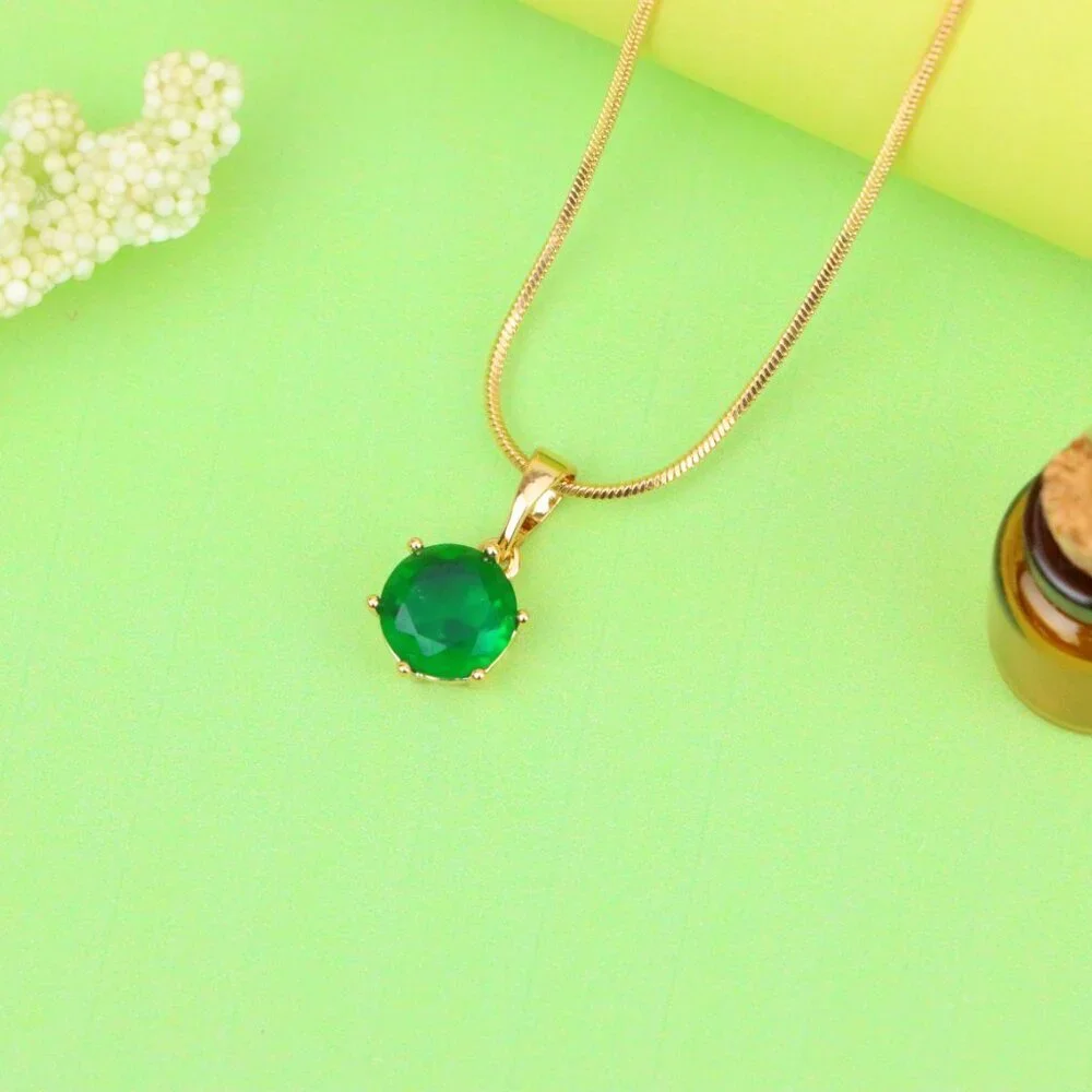"Vibrant Green Round Pendant in Gold Plating for Elegant Everyday Wear, XPPT1675 - Picture 11 of 13